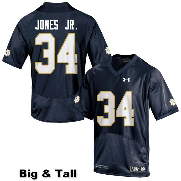 Men's NCAA Notre Dame Fighting Irish #34 Tony Jones Jr. Stitched College Under Armour Authentic Navy Blue Big & Tall Football Jersey AA10C34LR